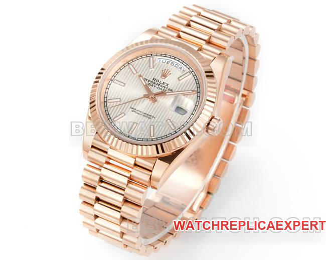 watch Rolexrose goldPPM factory Day-Date mechanical silver dialfront live photo