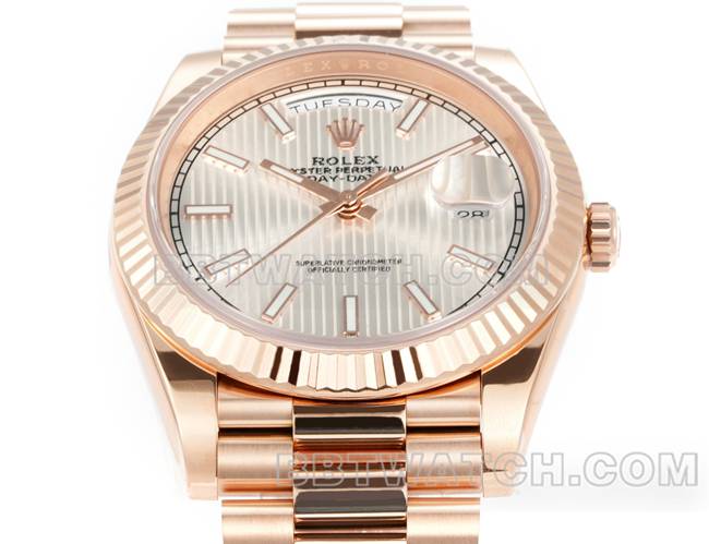watch Rolexrose goldPPM factory Day-Date mechanical silver dialfront live photo