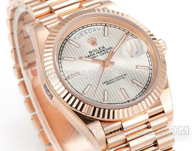 watch Rolexrose goldPPM factory Day-Date mechanical silver dialfront live photo