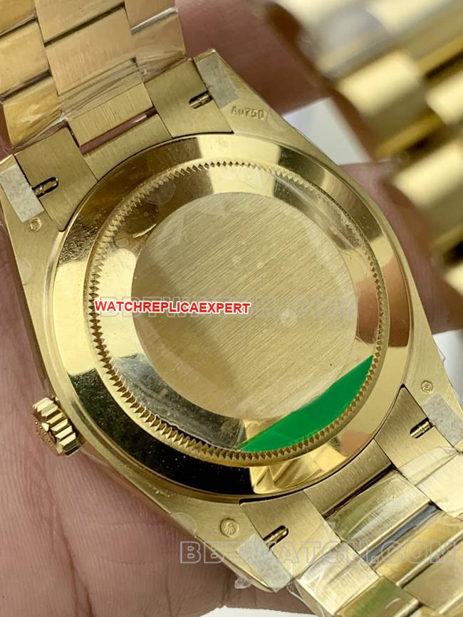 collectible watch Rolexyellow goldPPM factory Day-Date mechanical green dial Roman numeral caseback live photo