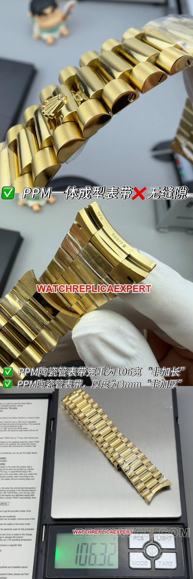 collectible watches Rolexblack dialPPM factory Day-Date mechanical yellow goldbraceletlive photos