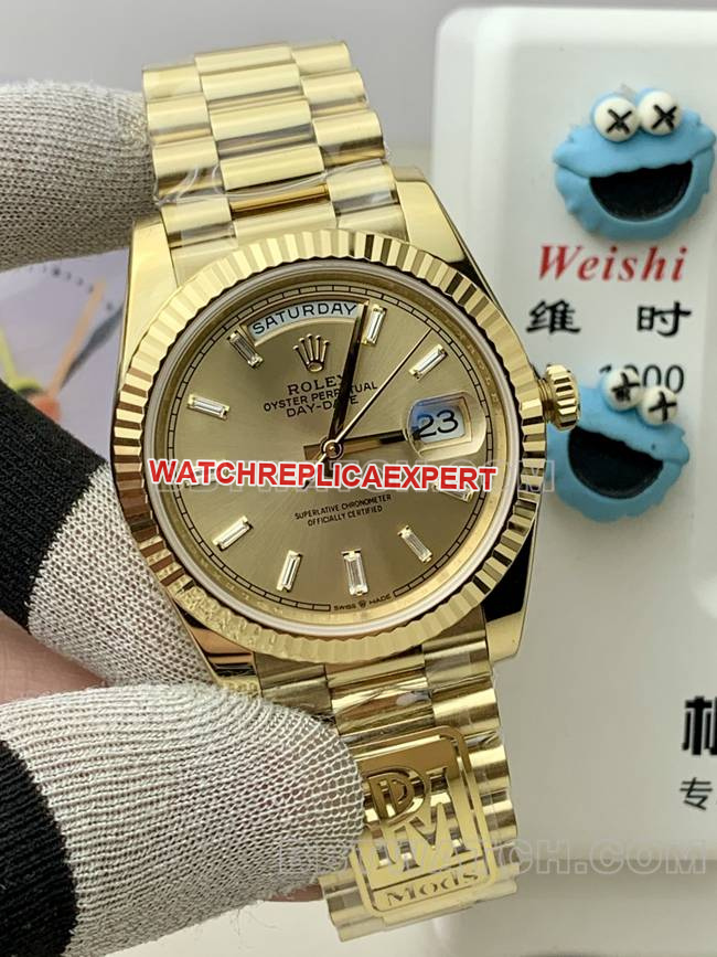 collectible watch Rolexyellow goldPPM factory Day-Date mechanical gold plate front live photo