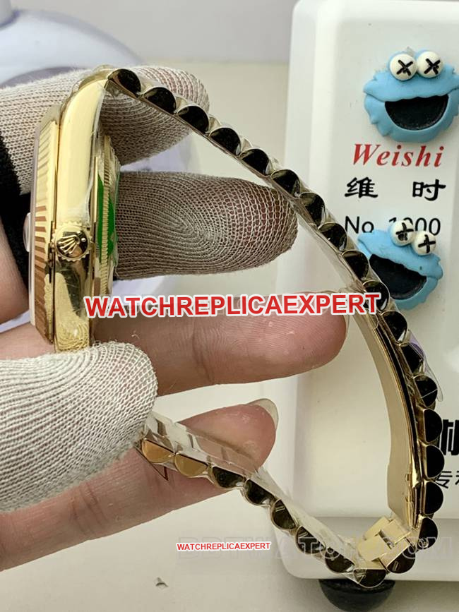 1:1replica watch Rolexyellow goldPPM factory Day-Date mechanical white dial Roman numerals side live photo