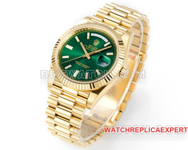 watch Rolexyellow goldPPM factory Day-Date mechanical green dialfront live photo