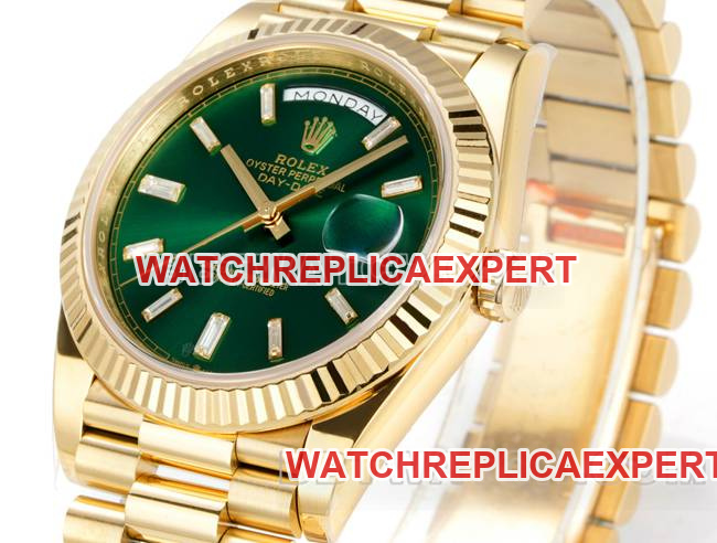 watch Rolexyellow goldPPM factory Day-Date mechanical green dialfront live photo