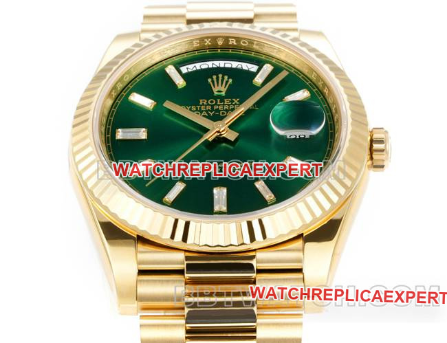 watch Rolexyellow goldPPM factory Day-Date mechanical green dialfront live photo
