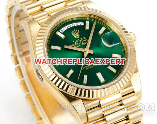 watch Rolexyellow goldPPM factory Day-Date mechanical green dialfront live photo