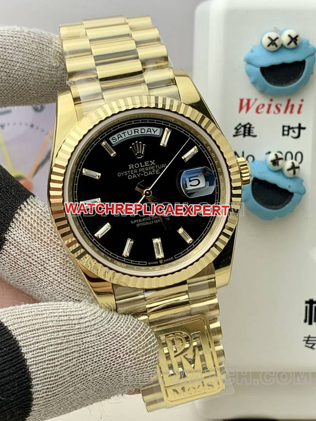 collectible watch Rolexblack dialPPM factory Day-Date mechanical yellow goldfront live photo