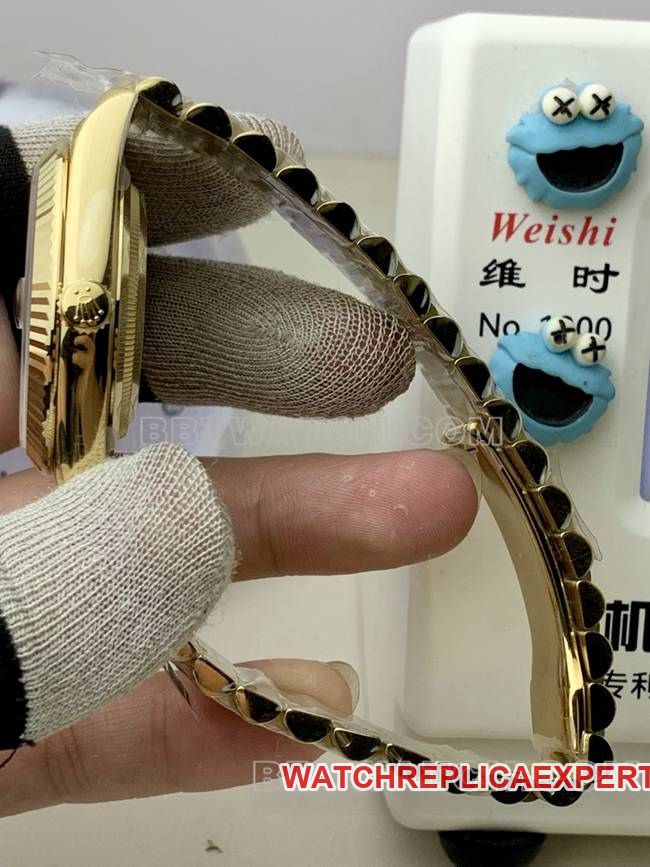 collectible watch Rolexblack dialPPM factory Day-Date mechanical yellow goldside live photo
