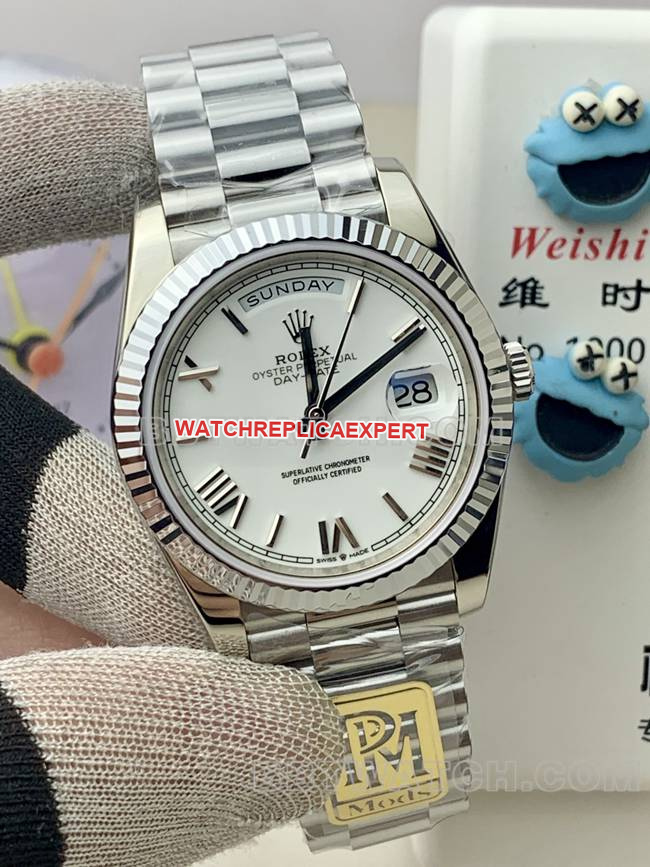 collectible watch PPM factory white dial Roman numeral RolexDay-Date mechanical front live photo