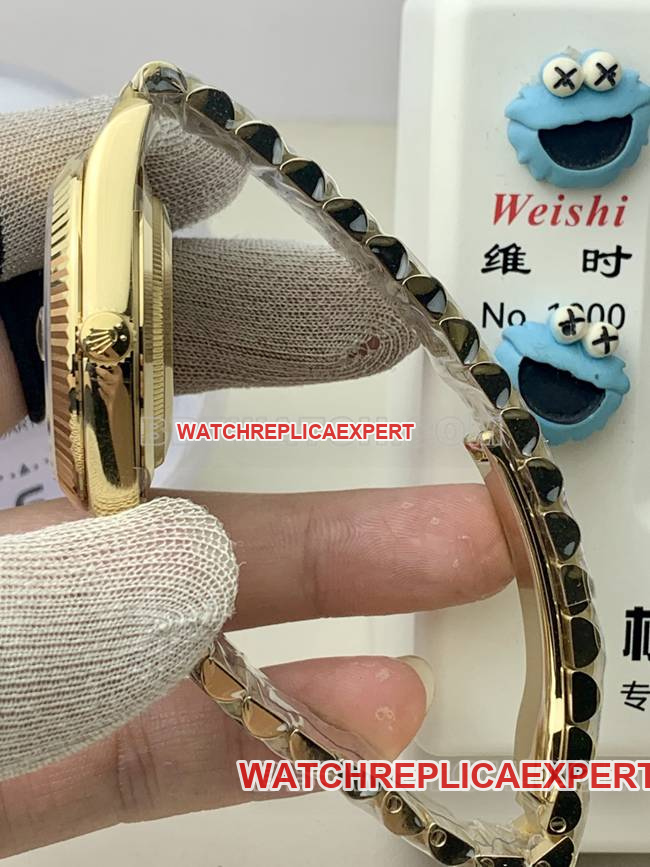 1:1replica watch PPM factory gradient green dial Roman numerals RolexDay-Dateyellow gold mechanical side live photo