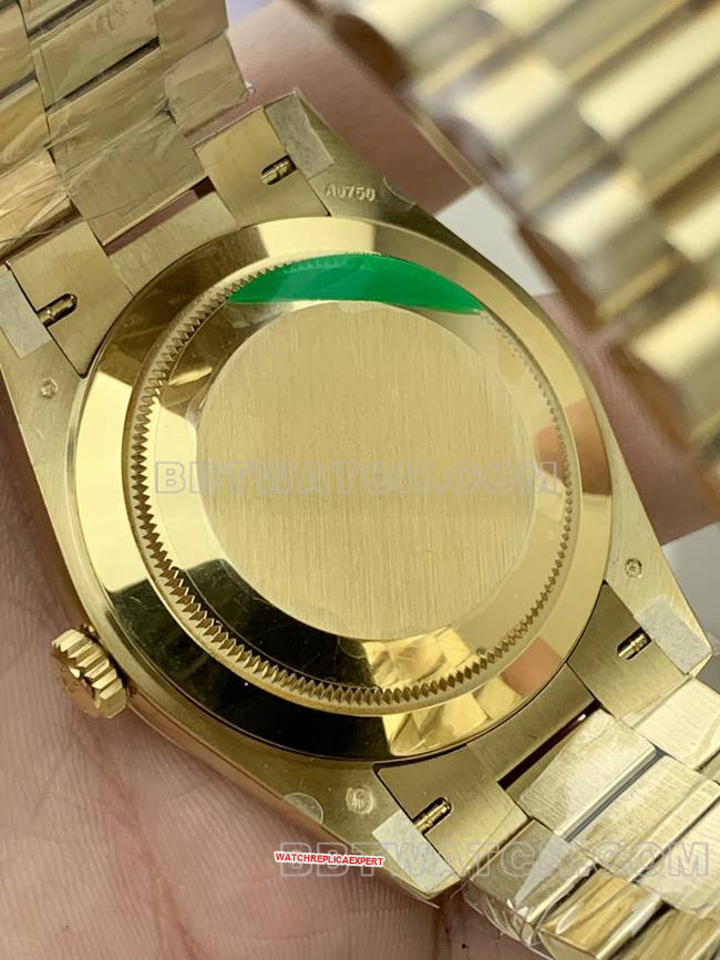 1:1replica watch PPM factory gradient green dial Roman numerals RolexDay-Dateyellow gold mechanical caseback live photo