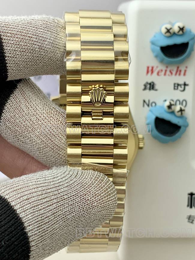 watch PPM factory black dial plaid RolexDay-Dateyellow gold mechanical braceletlive photos