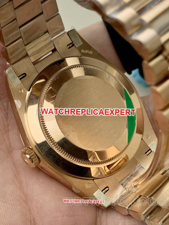 collectible watch PPM factory white dial Roman numerals RolexDay-Daterose gold mechanical caseback live photo