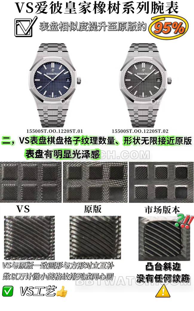 VS FactoryAudemars PiguetRoyal Oaktop-tier watch 15500 comparison Genuine review front live photo