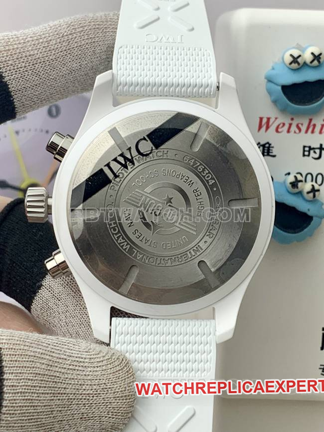 top-tier watch IWCAPS factory pilot black dialchronograph white ceramic mechanical caseback live photo