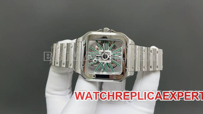 collectible watch CartierMLF factory Santos green hollow disc mechanical front live photo