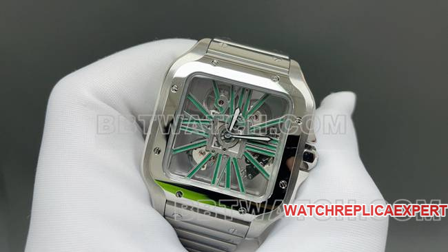 collectible watch CartierMLF factory Santos green hollow disc mechanical front live photo