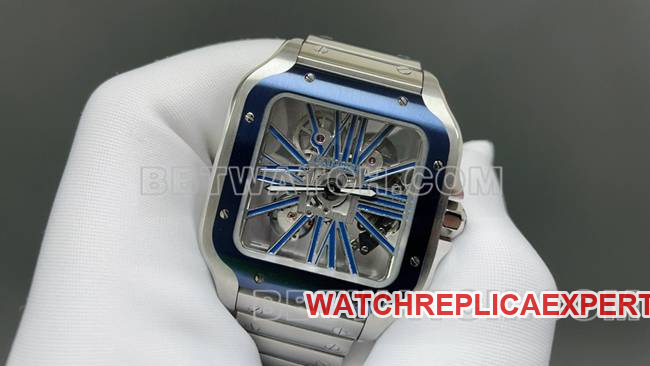 watch CartierMLF factory Santos blue hollow disc mechanical front live photo