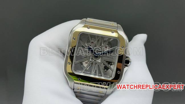 collectible watch CartierMLF factory Santos yellow hollow disc mechanical front live photo