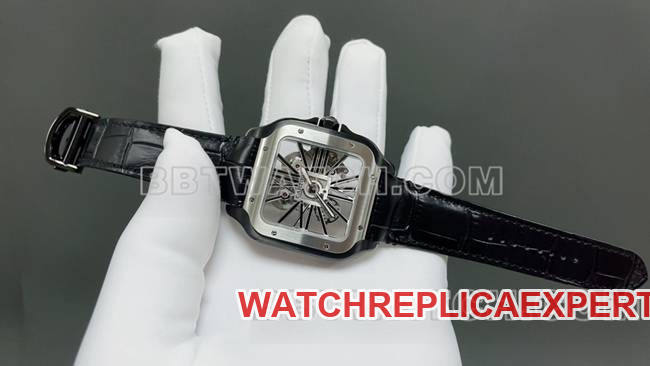 top-tier watch CartierMLF factory Santos hollow plate mechanical leather strap model front live photo