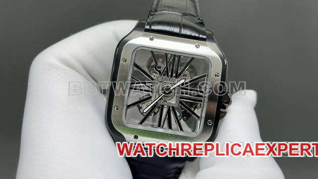 top-tier watch CartierMLF factory Santos hollow plate mechanical leather strap model front live photo