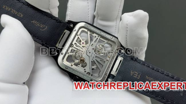 top-tier watch CartierMLF factory Santos hollow disc mechanical leather strap model caseback live photo