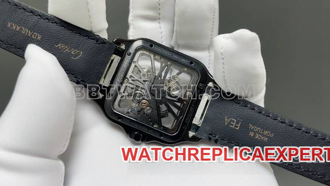 collectible watch Santos MLF factory Cartier black hollow plate mechanical leather strap caseback live photo