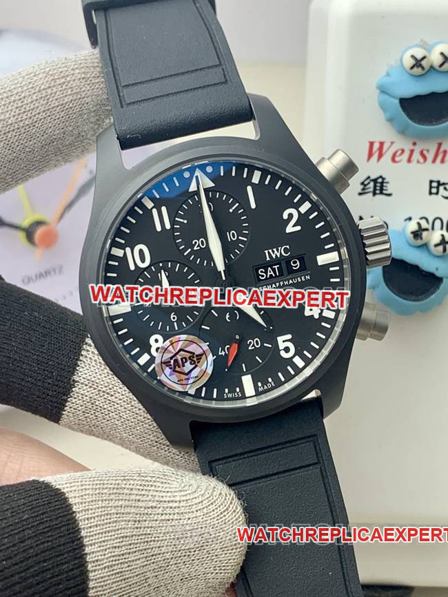 collectible watch IWCAPS factory pilot black dialchronograph black ceramic mechanical front live photo