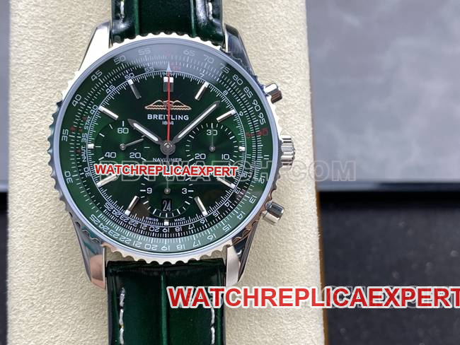 top-tier watch aviation chronograph BLS factory Breitlinggreen dialleather strap model front live photo