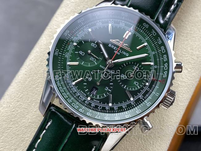 top-tier watch aviation chronograph BLS factory Breitlinggreen dialleather strap model front live photo