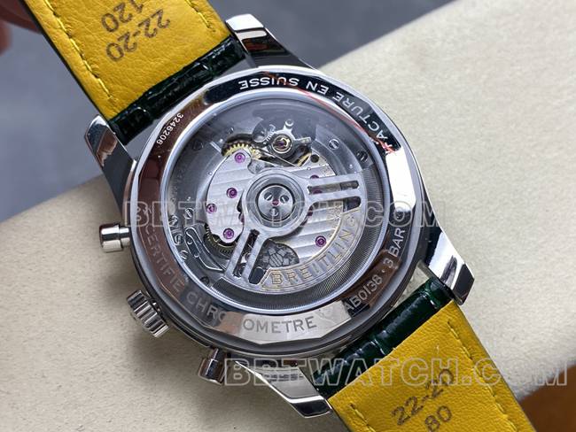 top-tier watch aviation chronograph BLS factory Breitlinggreen dialleather strap caseback live photo