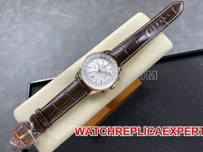 collectible watch aviation chronograph BLS factory Breitlingrose goldwhite dialleather strap model front live photo