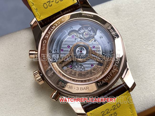collectible watch aviation chronographBLS factory Breitlingrose goldwhite dialleather strap caseback live photo