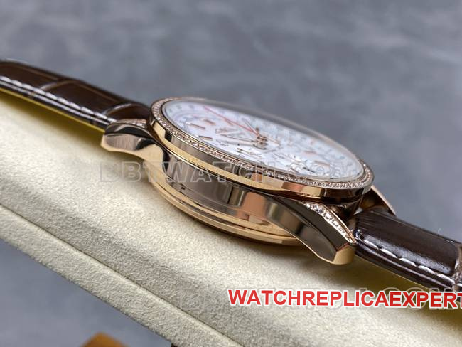 1:1replica watch aviation chronographBLS factory Breitlingrose gold diamond white dialleather strap model side live photo