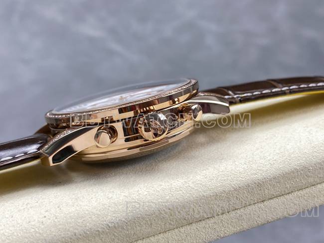 1:1replica watch aviation chronographBLS factory Breitlingrose gold diamond white dialleather strap model side live photo