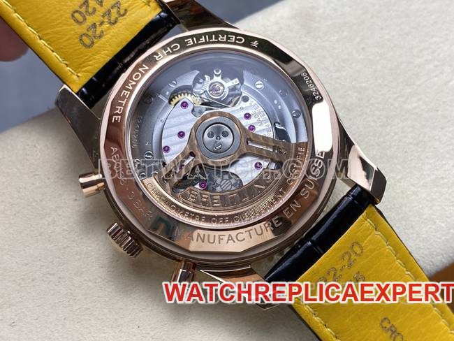 watch aviation chronograph BLS factory Breitlingrose goldgreen dialleather strap caseback live photo
