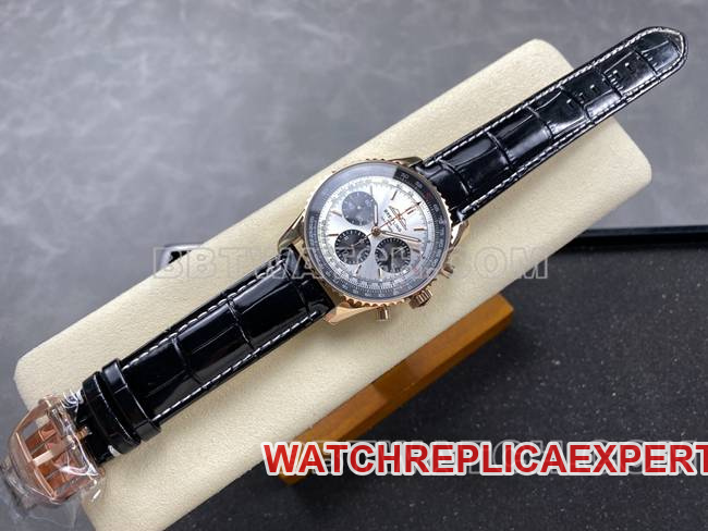 collectible watch aviation chronographBLS factory Breitlingrose gold silver gray plate leather strap model front live photo