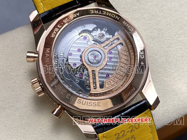 collectible watch aviation chronographBLS factory Breitlingrose gold silver gray plate leather strap model caseback live photo