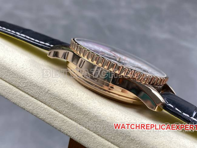 top-tier watch BLS factory Breitling aviation chronographrose goldblack dialleather strap model side live photo