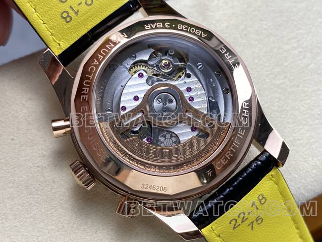 top-tier watch BLS factory Breitling aviation chronographrose goldblack dialleather strap caseback live photo