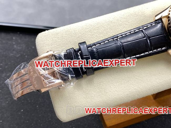 top-tier watch BLS factory Breitling aviation chronographrose goldblack dialleather strap model clasplive photos
