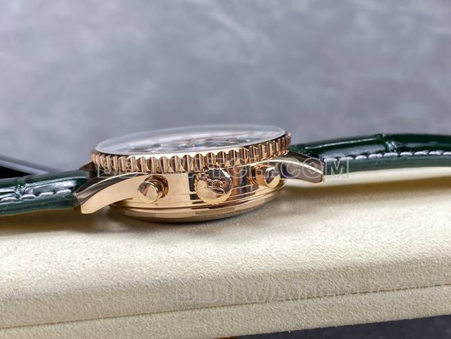 collectible watch BLS factory Breitling aviation chronographrose goldgreen dialleather strap side live photo