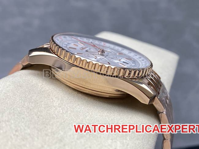 1:1replica watch BLS factory Breitling aviation chronograph silver white dialrose goldsteel bracelet model side live photo