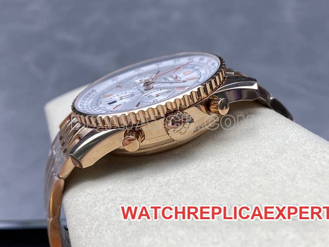 1:1replica watch BLS factory Breitling aviation chronograph silver white dialrose goldsteel bracelet model side live photo