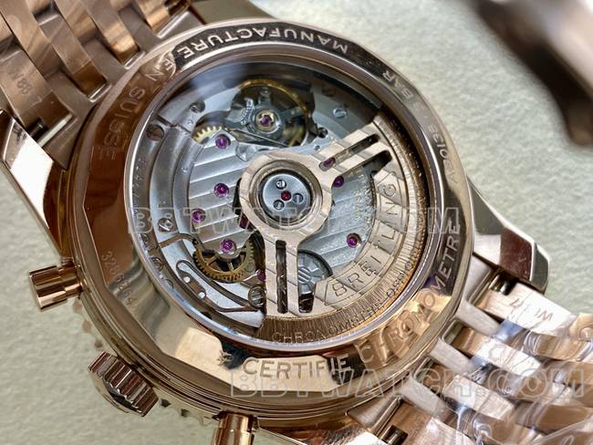 1:1replica watch BLS factory Breitling aviation chronograph silver white dialrose goldsteel bracelet caseback live photo