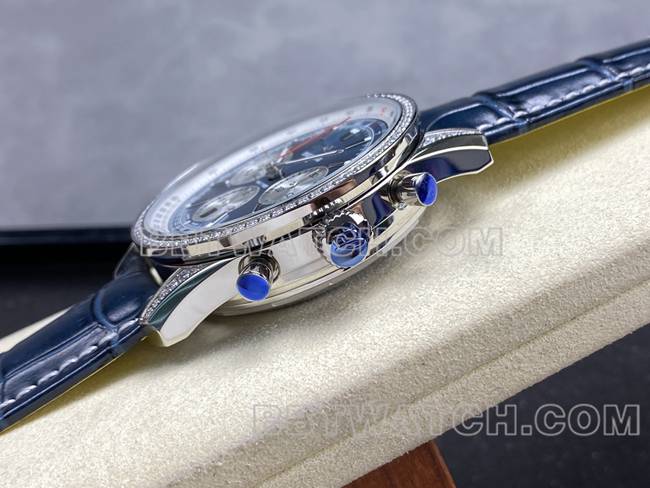 collectible watch BLS factory Breitling aviation chronograph diamond blue dialleather strap model side live photo