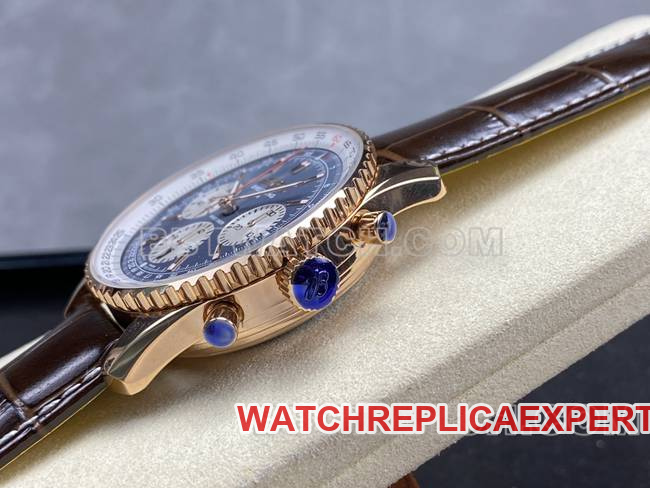 top-tier watch BLS factory blue dialBreitling aviation chronographrose goldleather strap model side live photo