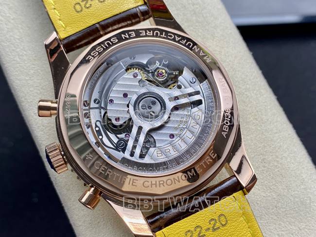 top-tier watch BLS factory blue dialBreitling aviation chronographrose goldleather strap caseback live photo
