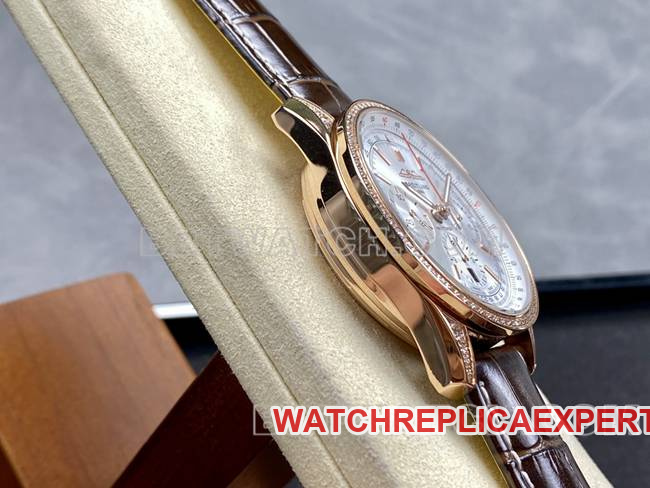 collectible watch BLS factory silver white dialBreitling aviation chronographrose gold diamond leather strap model side live photo